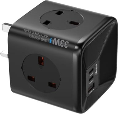 Socket Cube USB C Power Strip with 4 Outlets 3250W and 30W USB C Charging for iPhone 16/15/14, iPad,MacBook, Galaxy, Power Delivery Charging for Game, Dorm Rooms, Home, Office, Black