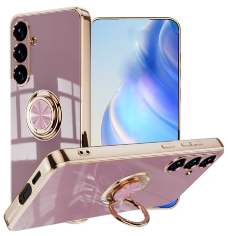 Knoowcasefor for Samsung Galaxy A36 5G Case 360°Rotatable Stand Ring Shockproof TPU Cover Protective Slim Phone Cover for Galaxy A36 5G Phone Case, Purple
