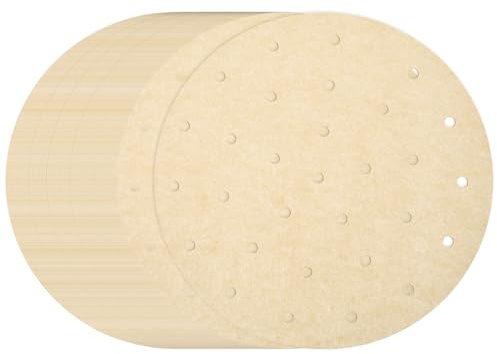 sourcing map 400pcs Air Fryer Liners 9 Inch Round Bamboo Steamer Liners with Holes Non-Stick Perforated Parchment Paper Sheets Disposable Steamer Paper for Air Fryers Steaming Basket, Brown