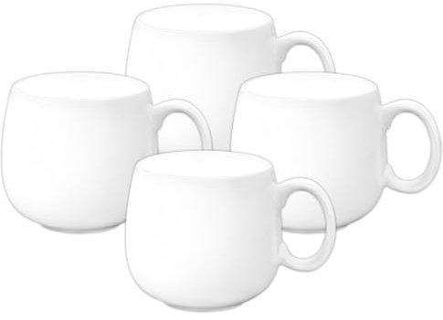 Wilmax - Tazze da tè e caffè - Set da 4-400 ml - Tazza da caffè in porcellana - Set per tè, caffè, cappuccino - porcellana - Bianco