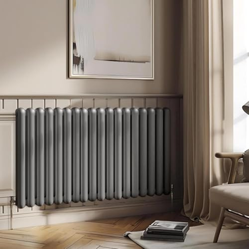 Go Bathrooms Grey Horizontal Radiator 600 x 1100mm Oval Double Panel Designer Radiator Grey Double Round Column Modern Living Room Central Heating Rad | Edworth