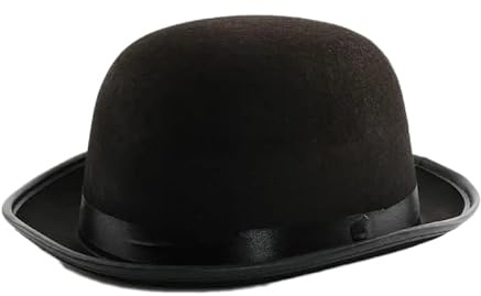 Charlin Chaplin Bowlerhut für Herren, Satinband, schwarz, Uni, Velours, Bowler-Hut, Halloween-Party, ausgefallenes Satinband-Accessoire