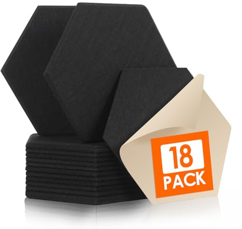 Rdutuok Hexagon Akustikpaneele Selbstklebend, Acoustic Panel, 18 Stück | Filz Schallabsorber, 30x26x1 cm, Akustikplatten für Wand, Echo & Hall reduziert, für Studio, Gaming & Büro, Schwarz