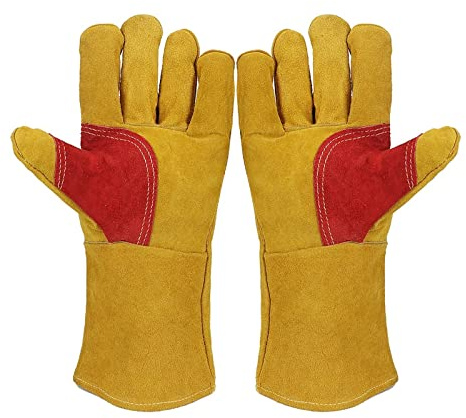 YQVEOT Tablier de Soudure, Soudeur de Travail de soudage, Gants en Cuir Gants à Manches Longues Gants Anti-Chauffage Gants de sécurité Fournitures d'atelier