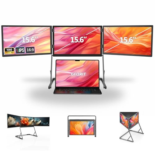 GFORIT Quad Laptop Monitor Extender | Premium Triple Portable Monitor Extender | Full Aluminum | Quad Screens | 3×15.6 FHD 1080P HDR IPS | USB-C & HDMI | Compatible 11-18 Laptops Windows MacOS