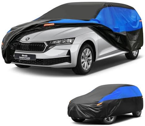 Gunhyi Kombi Autoabdeckung Wasserdicht Atmungsaktiv, Abdeckplane für Skoda Octavia Combi, Auto Abdeckung Schwarz Blau vollgarage Autoplane für Regen Sonne Staub Schutz.