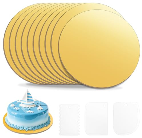 pangdapengpeng 10 Stück Cake Board 30 cm Rund, 3 mm Dick Tortenunterlage, Wiederverwendbar Torten Unterplatten, Kuchenplatte Pappe, Stabile Tortenplatte für Transport und Präsentation Cake (Gold)
