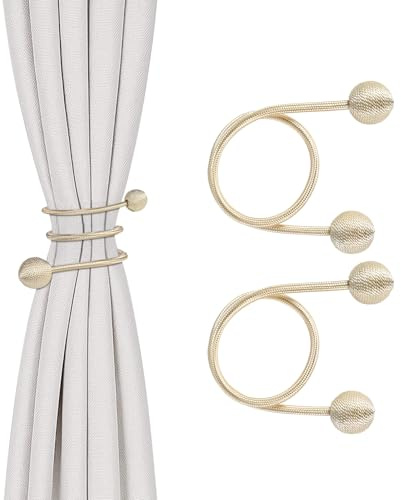 TopHomer 2 Pièces Attaches Rideaux en Corde Tressée | 3 Couleurs Métalliques | Corde Déformable à Volonté pour Salon et Chambre (Or)