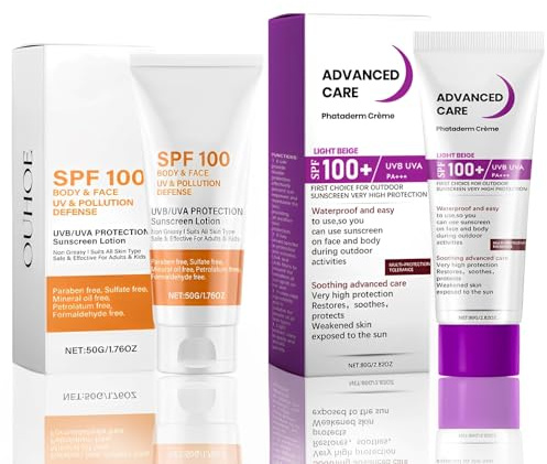 2PCS Sunscreen SPF 100, Esencia Acuosa Crema Protectora Solar 100 Facial, Protector Solar 100 SPF, Loción Solar con Protección UVA/UVB, Textura Ligera, Adecuada para Todo Tipo de Piel