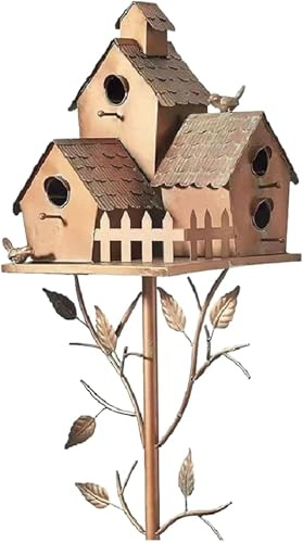 RRMMAN Bird House Garden Stakes for Outside-Metal Birdhouses with Pole Outdoor,Large Bird Houses with Pole Outdoor,Bird House on Stake, Large Bird Houses for Courtyard Backyard Patio (B, 1)