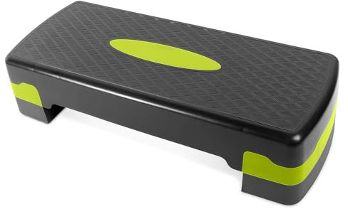 Verstellbares Aerobic Steppbrett für Zuhause, Höhenverstellbar Step Bench auf 10/15 cm, Rutschfestes Trainingsgerät für Cardio, Fitness, Weights, Yoga– 68 x 28cm, Schwarz/Grün