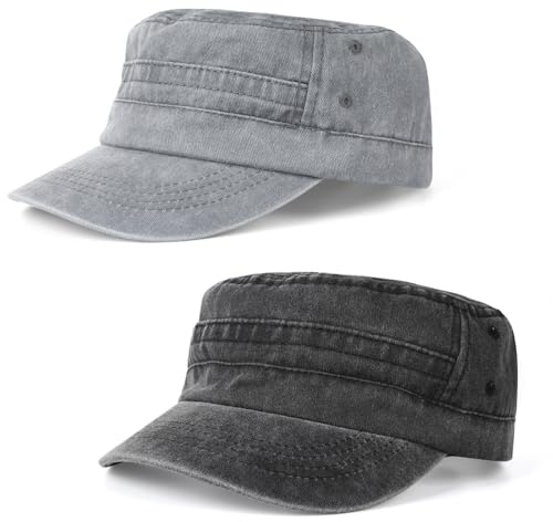 GUOYIHUA Lot de 2 casquettes militaires classiques en coton - Couleur unie - Style militaire - Vintage - Pour homme et femme - Réglable - Pour la randonnée et le sport