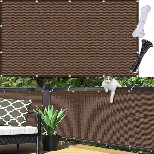 Sonnensegel Wetterfest 100 x 850 cm, Wind Und UV Schutz, Beständig, Ohne Bohren, Viele Größe Und Farben, Balkonschutz Balkon Abdeckung, mit Ösen Kordel für Garten, Braun