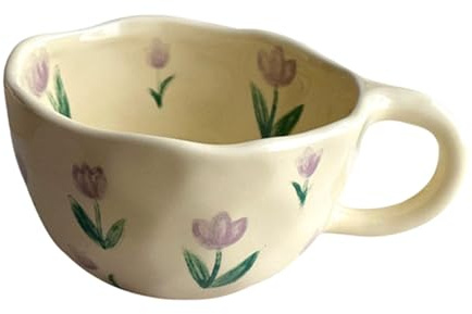 Gcljlmy Taza de cerámica con flor irregular, taza de leche para beber, copa de champán, taza de café con flor hecha a mano, 250 ml, para bar de boda, color morado