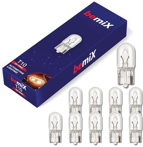 bemiX 10x W5W T10 12V 5W Glassockellampe – W5W Standlicht, Parklicht, Positionslicht, Innenraumbeleuchtung – Signallicht Glühlampen Weiß