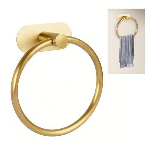 Anneau Porte-Serviettes Autocollant, Porte Serviette sans Perçage Acier Inoxydable, Accessoires Salle Bain Murale, Organiseur Cuisine Moderne, Porte-Serviette Auto-Adhésif (Doré)