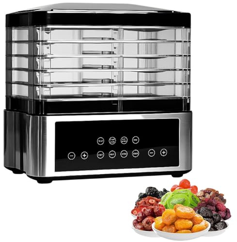 Deshidratador de alimentos profesional de 5 niveles con pantalla LED Temporizador y temperatura ajustables Secador compacto de acero inoxidable para frutas, verduras, cecina