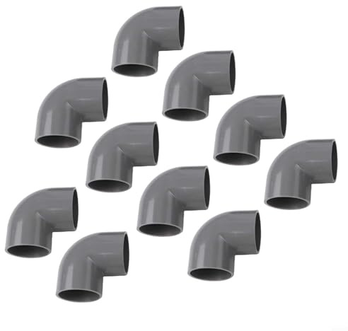 Raccordo per tubo dell'acqua in PVC-U 90°, diametro 50 mm, grigio, per impianti idraulici, irrigazione e piscina, pressione di esercizio 10 bar, breve termine 16 bar a 20 °C, Pac