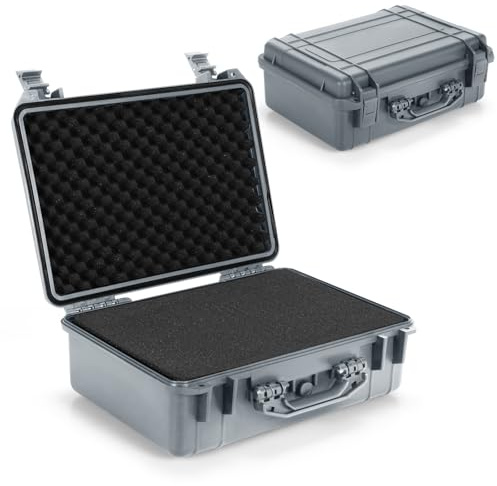 GiantexUK Waterproof Hard Case, Protective Camera Case with Customized Foam, Portable Outdoor Tool Box for Electronics, Drones, Cameras and Firearms (Grey, 56x44x22cm) | Portable Outdoor Tool Box with Customized Foam for Electronics, Drones, Cameras and Firearms