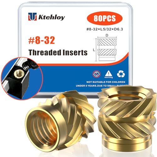 Ktehloy 40Pcs Threaded Inserts, 1/4-20 Female Thread SAE Knurled Nuts Assortment Kit, Brass Heat Set Insert for Plastic and 3D Printing Components (1/4-20 * 8 * 8)