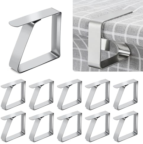 16 Pezzi Clip per Tovaglia in Acciaio Inox, Molle Fermatovaglia Antiscivolo per Tavoli Fino a 3cm, Ganci Grandi per Tavola da Esterno, Giardino, Ristorante e Picnic, Argento
