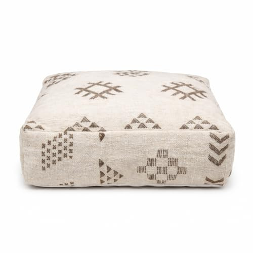 YADINI GROUP Kilim Pouf Bezug 60 x 60 cm Natur handgefertigt ungefüllt | Handarbeit aus Marokko | Naturwolle | Ungefüllt | Verdeckter Reißverschluss | Boho Design