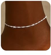 Cosblisvia Bracelet de Cheville Pour Femmes, Chaînes de Cheville En Argent 925 Plaqué, Bijoux de Pied Pour Femmes Adolescents Mères Pour Vacances à la Plage Natation Quotidien (Argent, 22-27 CM)
