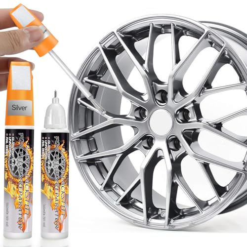 AAROVIBE Rimuovi Graffi Auto, Penna Ritocco Cerchioni Auto Argento Lucido, 2 in 1 Vernice Riparazione Graffi Cerchi, Vernice per Cerchioni Facile e Veloce, Kit Ritocco per Cerchioni in Lega (Argento)