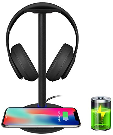 New Bee – Support pour casque avec chargeur sans fil pour iPhone 8/8 Plus/X, Samsung S8/S8 Pluss7/S7 Edge/S6/S6 Edge, avec indicateur LED (Noir)