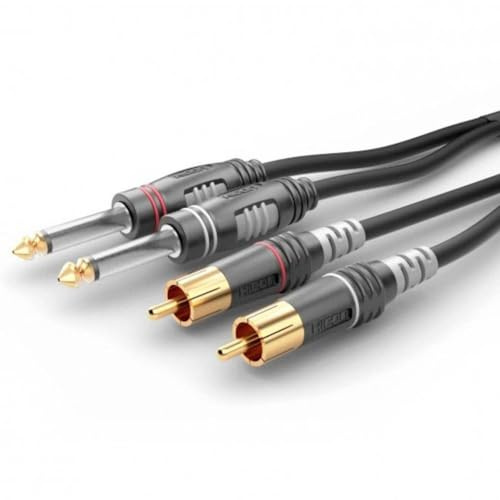 Hicon HBA-62C2-0150 Jack/Cinch-RCA audio Câble de raccordement [2x Jack mâle 6,3 mm (mono) - 2x Cinch-RCA mâle] 1.50 m noir