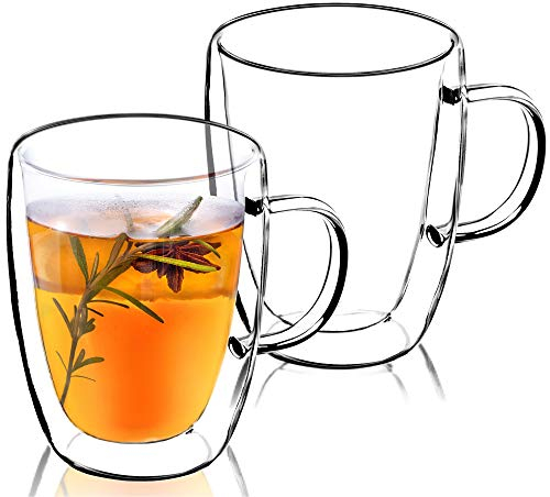 CADAX a doppio vetro muro, bicchiere con manico, 270 ml, bicchiere da bere per succo, tè, caffè, bevande, acqua, tè freddo, cappuccino, vetro universale, bicchiere, alta qualità (2)