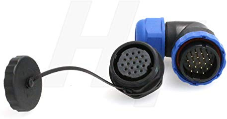 HangTon HE29 19-poliger wasserdichter Stecker für den Außenbereich, industrielle elektrische Stromversorgung, rund, männlich, weiblich, abgewinkelter Drahtkabelstecker + Panel-Buchse
