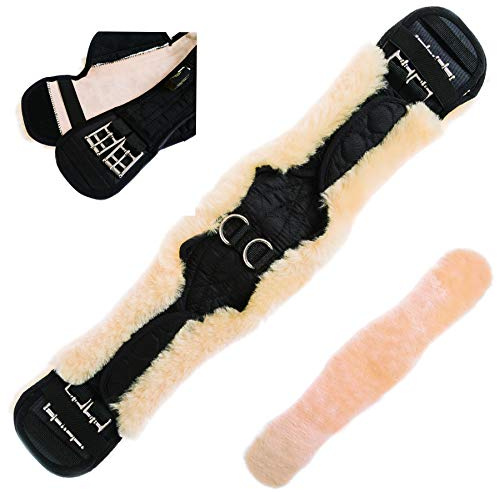 Merauno - Cintura per Sella, in Pelliccia di Agnello, Anatomica, con Rivestimento in Pelliccia di Agnello Rimovibile, Cintura da Equitazione con Pelliccia di Agnello Naturale, Cintura di Luna