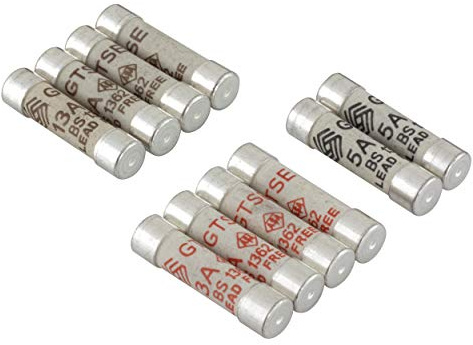 GTSE Mixed Pack of Electrical Fuses, Pack of 10, Household Domestic Mains Plug Ceramic Fuses, 240V, BS 1362 Compliant, 3A 5A 13A