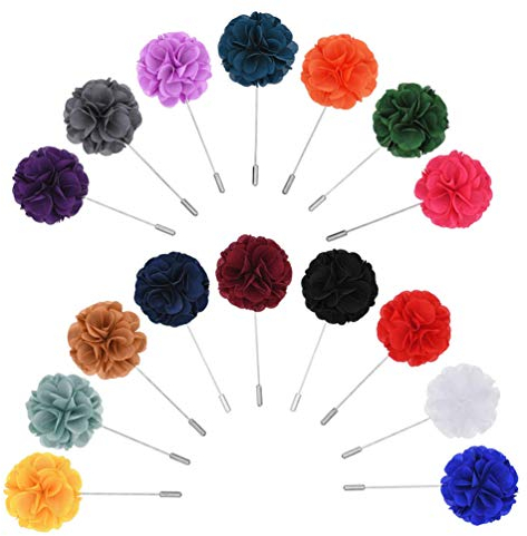 Amosfun Anstecknadeln für Herren, Blumenmotiv, handgefertigt, Satin, Boutonniere, für Anzug, Hochzeit, Bräutigam, mit Box, 16 Stück