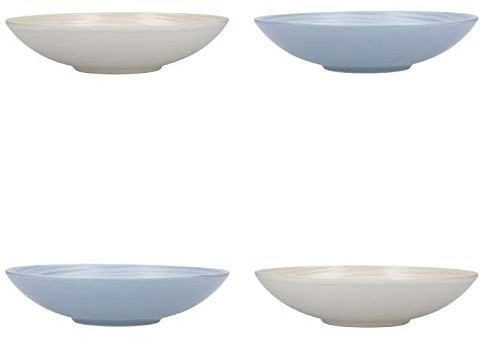 KitchenCraft - Assiettes Creuses en Grès Émaillé, Livrés dans un Coffret Cadeau, 22 cm, Lot de 4, Motif Spirale, Bleu / Beige
