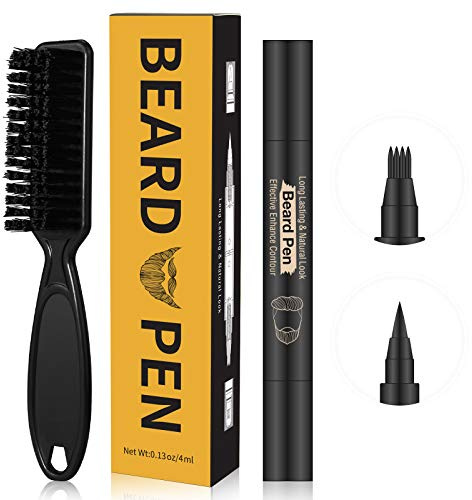 Beard Pencil Filler for man Water Proof Beard pen and beard brush Long Lasting Coverage Natural Finish, Male Mustache Repair Shape, Effective Enhance Facial Hair （BLACK）