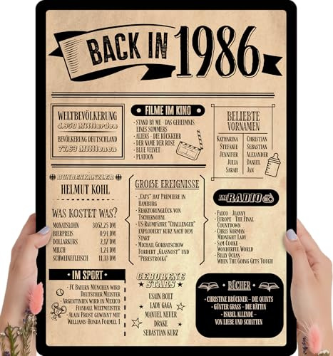 40 Geburtstag, Alte Zeitung Holzbild - Back in 1986 Vintage - personalisierbar zum Hinstellen/Aufhängen opt. beleuchtet, 40ter Geburtstag, 40 Geburtstag Frau & Mann, Jahr 1986 - persönliches Geschenk