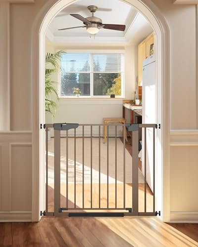 Cumbor 29.7-40.6 Baby Gate for Stairs, Mom's Choice Awards Winner-Dog Gate for Doorways, Pressure Mounted Auto-Close Pet Gates for Dogs Indoor, Safety Child Gate with Easy Walk Thru Door, Brown