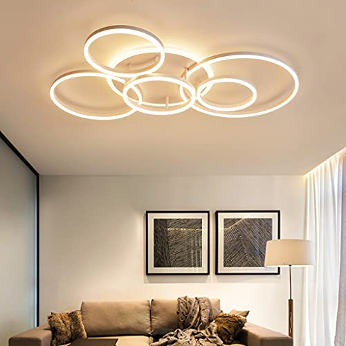 JMrider LED-Deckenleuchte 86W Modern 6 Runden Ringe Deckenlampe Aluminium Acryl Lampenschirm Mit Deckenlicht Wohnzimmer Schlafzimmer Büro Kinderzimmer Esszimmerlampe Beleuchtung,Weiß…