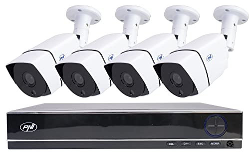 Kit Camara de Vigilancia Exterior AHD PNI House PTZ1300 Full HD, Sistema de Seguridad NVR y 4 cámaras Exteriores 2MP Full HD 1080P, Visión Nocturna, Detección de Movimiento