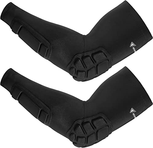 Newbyinn Gepolsterte Armschoner 2er-Pack, Ellenbogen Unterarm Armlinge Mit Polster Ellenbogenschoner für Volleyball Fußball Basketball