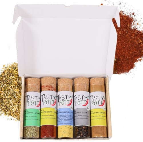 Tasty Pott Dank-Box I Bio Gewürze I Gewürz-Set I Geschenk Idee für Familie und Freunde I Gewürzmischungen I Gewürz im Glas I Geschenk Set (Beliebte Gewürze, Viel Spaß und guten Hunger wünscht)