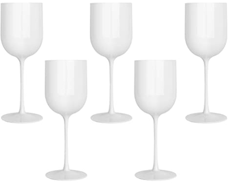 PLASTICPRO White Plastic Wine Glasses Set of 10 Elegant Wine Goblets Hard Plastic Wine Cups on Stem 12 Ounce