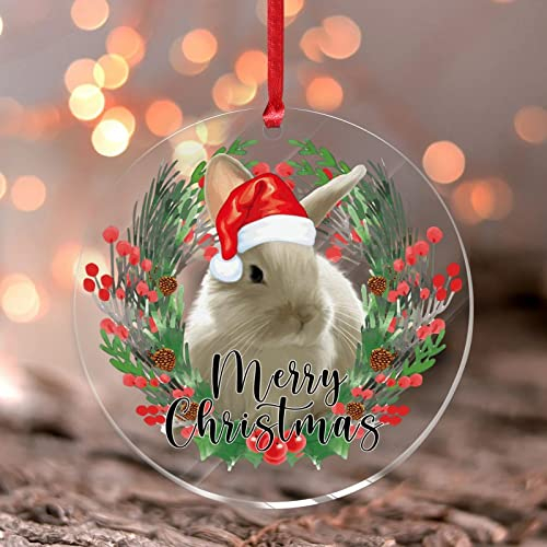 Kaninchen-Hasen-Ornament, Andenken, Kiefernholz, rund, Weihnachtsbaumschmuck, Tannenzapfen, Acryl, einzigartige Weihnachtskugel für Innen- und Heimdekoration