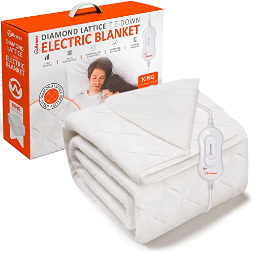 Wärmer King Size Electric Heated Blanket XL165cm x 137cm - 3 Heat Settings, Detachable Controller, Machine Washable Diamond Lattice Tie Down