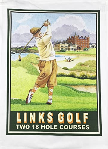 Half a Donkey Links Golf Retro Style Large Cotton Tea Towel