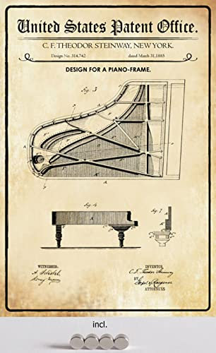 DekoDrom® Blechschild 20 x 30 cm US Patent Klavier Konzert Flügel Instrument Musik historisches Motiv II mit Magnete Wand Deko Sammler Geschenk