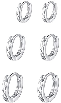 Ohrringe Silber 925 Creolen Silber Klein Damen,3 Paar Ohrringe Kreolen Silber Herren Ohrringe Set für Männer Hypoallergene Ohrringe Helix Piercings für Frauen Mädchen 8mm 10mm 12mm