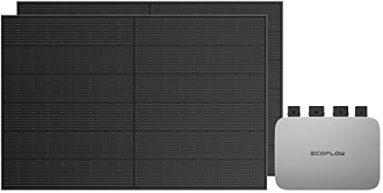 EcoFlow PowerStream Balkonkraftwerk 0% VAT, Mikrowechselrichter 800W und 400W starre Monokristalline Solarpanele × 2, App-Steuerung, kompatibel mit Allen tragbaren EcoElow Powerstation und Smart Plug